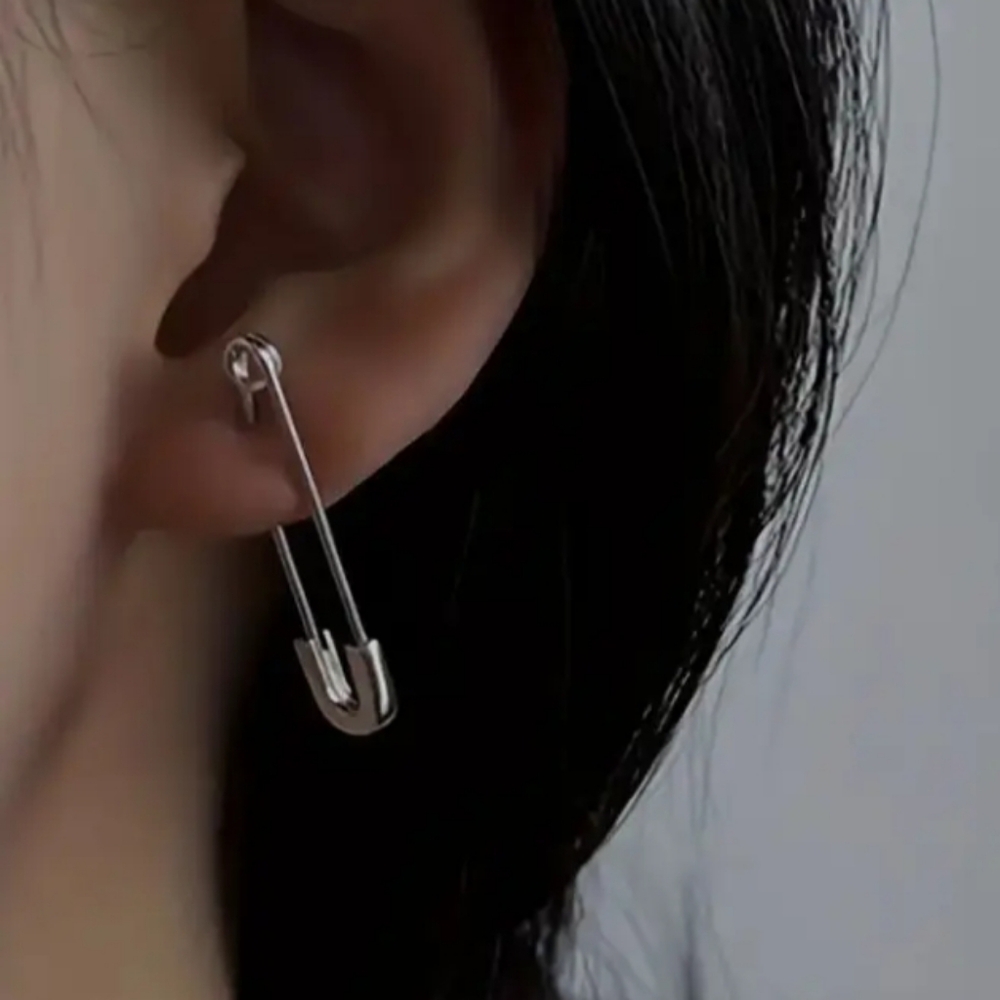 Sterling Silver Safety Pin Earrings - Picture 3 of 9